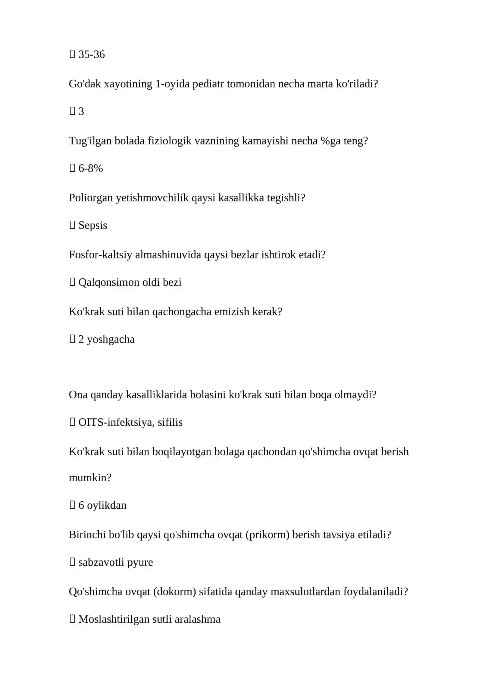 pediatriya argos test savol jaboblari bilan 2