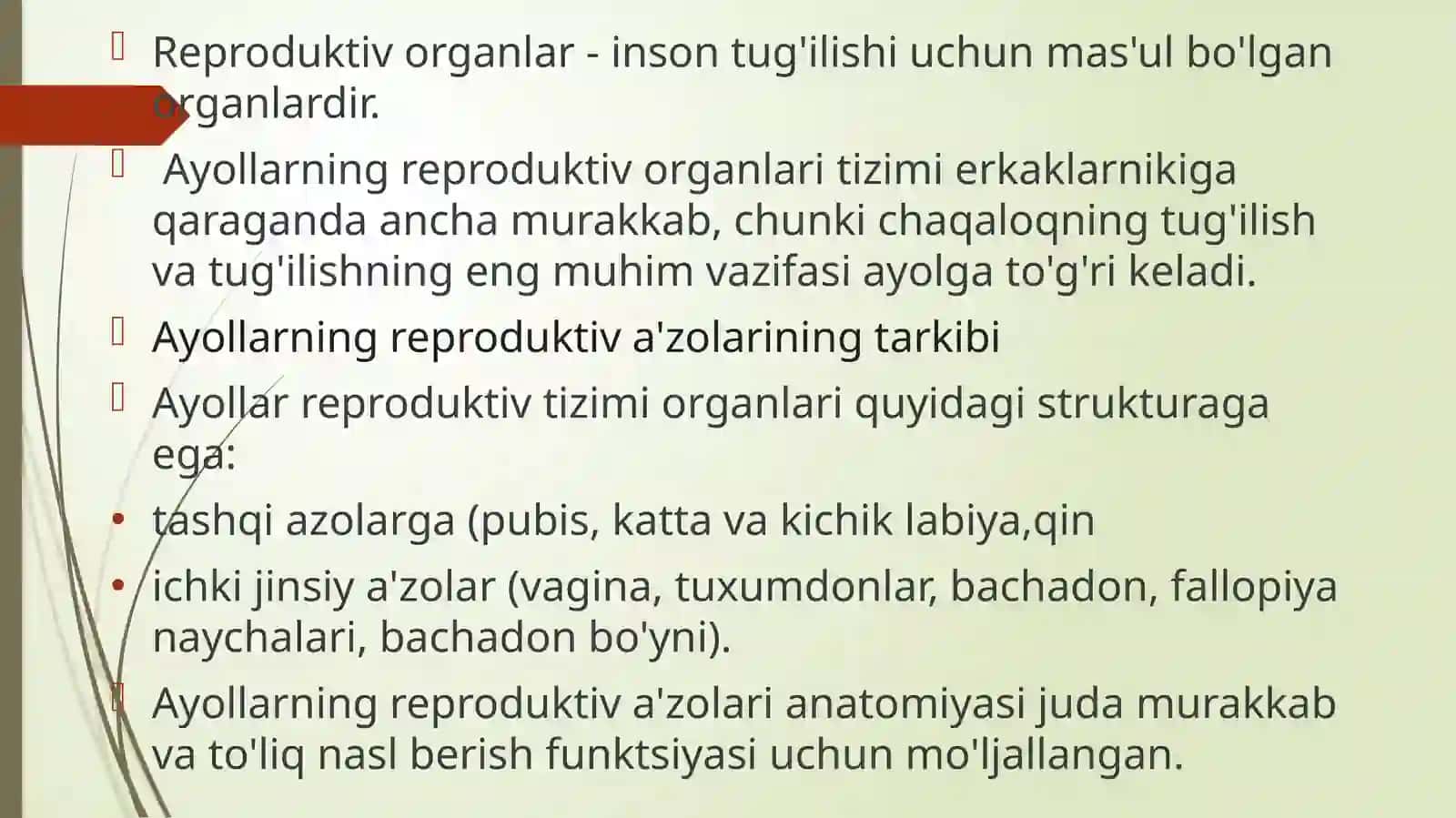 Ayollar reproduktiv a'zolar tizimi 2
