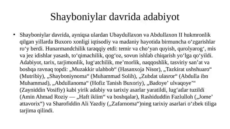 BUXORO XONLIGI VA AMIRLIGI DAVRI MADANIYATI VA SAN'ATI 2