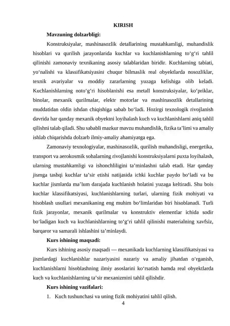 Kuchlar klassifikatsiyasi va kuchlanishlar 2