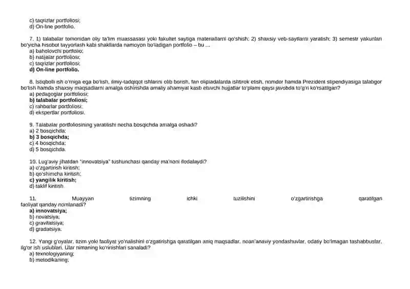 INNOVATSION TA’LIM TEXNOLOGIYaLARI MODULI BO‘YIChA TEST TOPShIRIQLARI 2