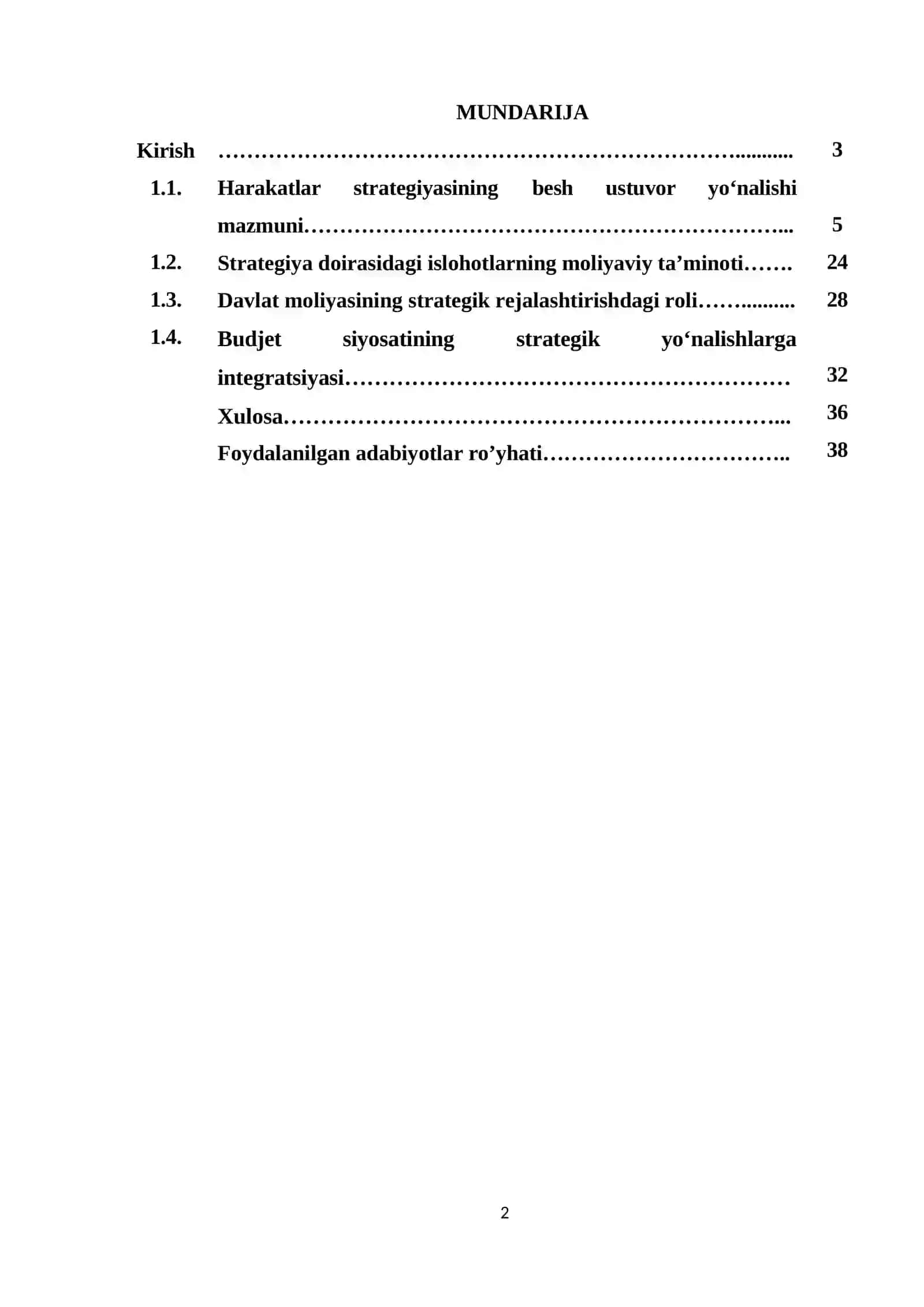 Harakatlar strategiyasida davlat moliyasining o‘rni va ahamiyati – Mustaqil ish (DOC) | 2