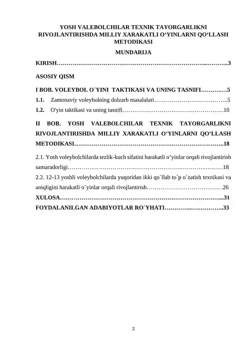 YOSH VALEBOLCHILAR TEXNIK TAYORGARLIKNI RIVOJLANTIRISHDA MILLIY XARAKATLI OʻYINLARNI QOʻLLASH METODIKASI 2