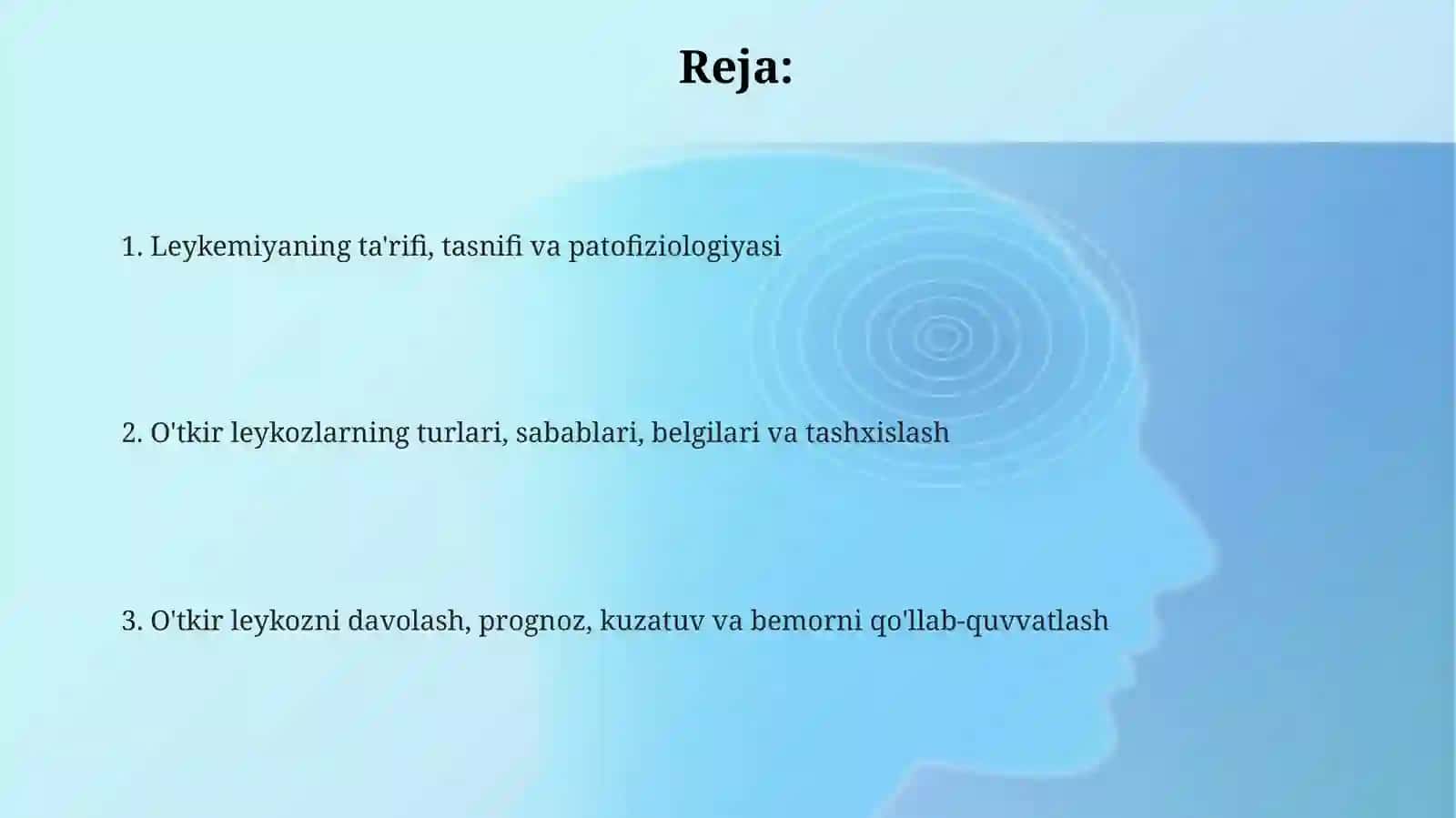 Leykozlar hagida tushuncha. O'tkir leykozlar 2