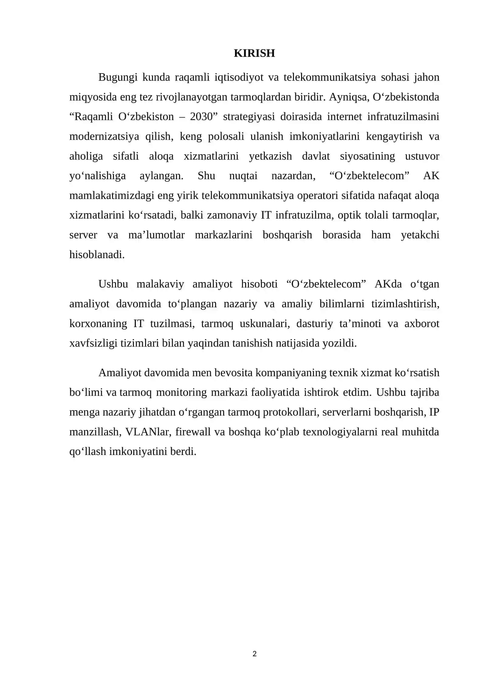 “O‘zbektelecom” AK Amaliyot hisoboti 2