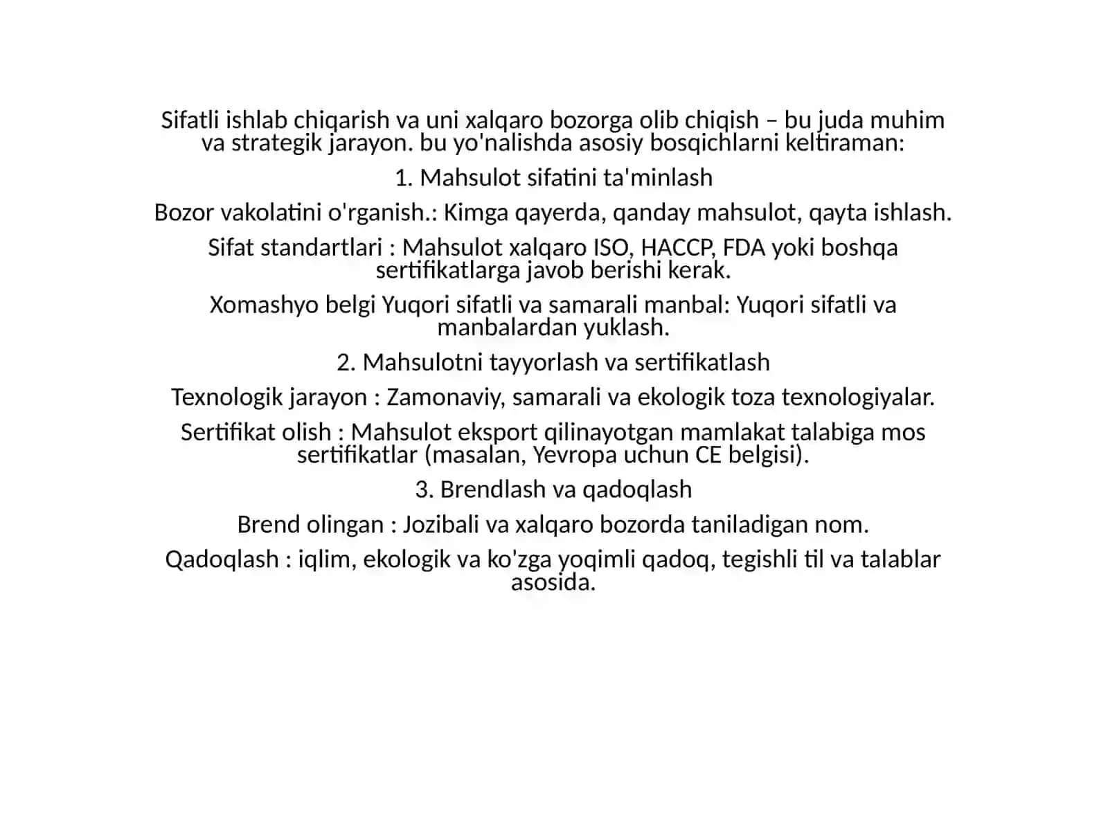 Sifatli mahsulot ishlab chiqarish 2