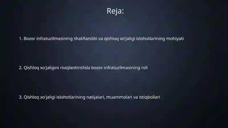 Bozor infratuzilmasining shakllanishi qishloq hòjaligidagi islahotlar 2