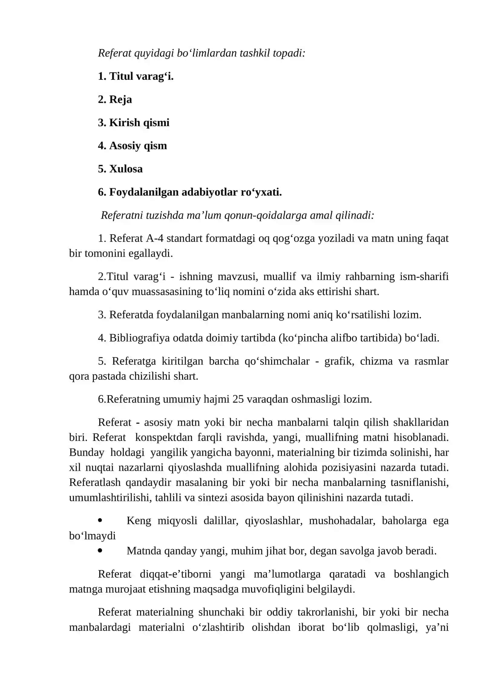 Referat matni, referat turlari, tuzilishi va til klishelari (referat tarkibidagi nutqiy jumlalar) 2