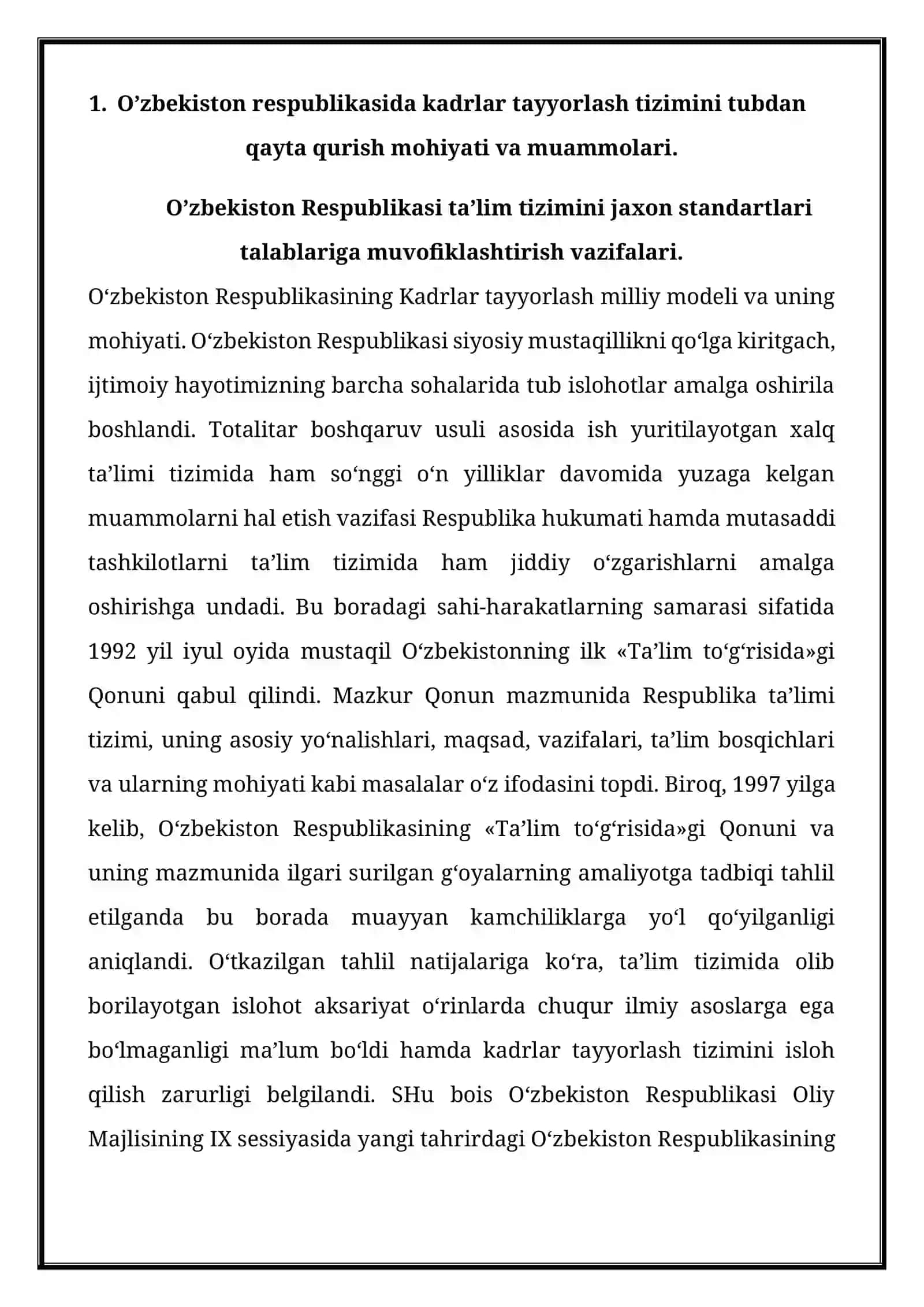 Kadrlar tayyorlash milliy modeli. “Kadrlar tayyorlash milliy modeli”ning asosiy tarkibiy qismlari. 2