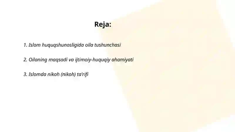 Islom huquqshunosligida oila, nikoh, taloq, idda, zihor tushunchalarini ta'riflash 2