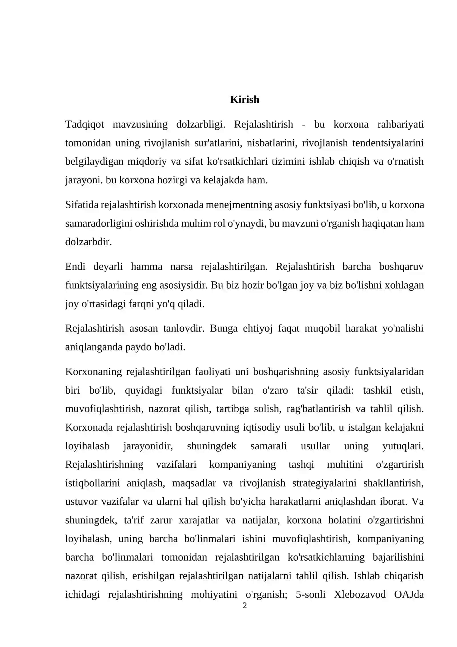 Korxonada rejalashtirish tizimi. Rejalashtirish tamoyillari, uslublari va koʻrsatkichlari 2
