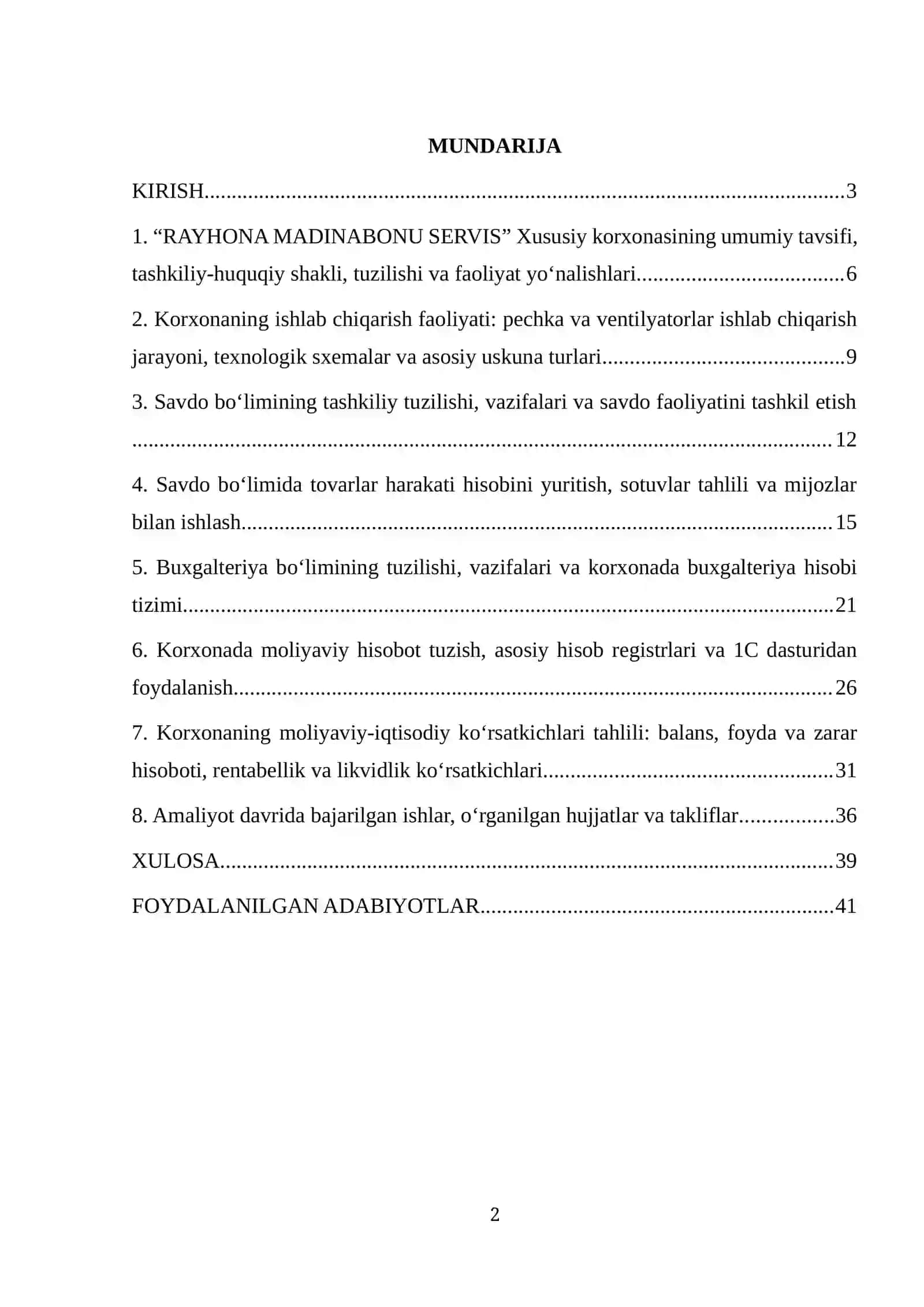 MALAKAVIY AMALIYOT HISOBOTI. KREDIT SAVDO DOKONI BOYICHA. 2