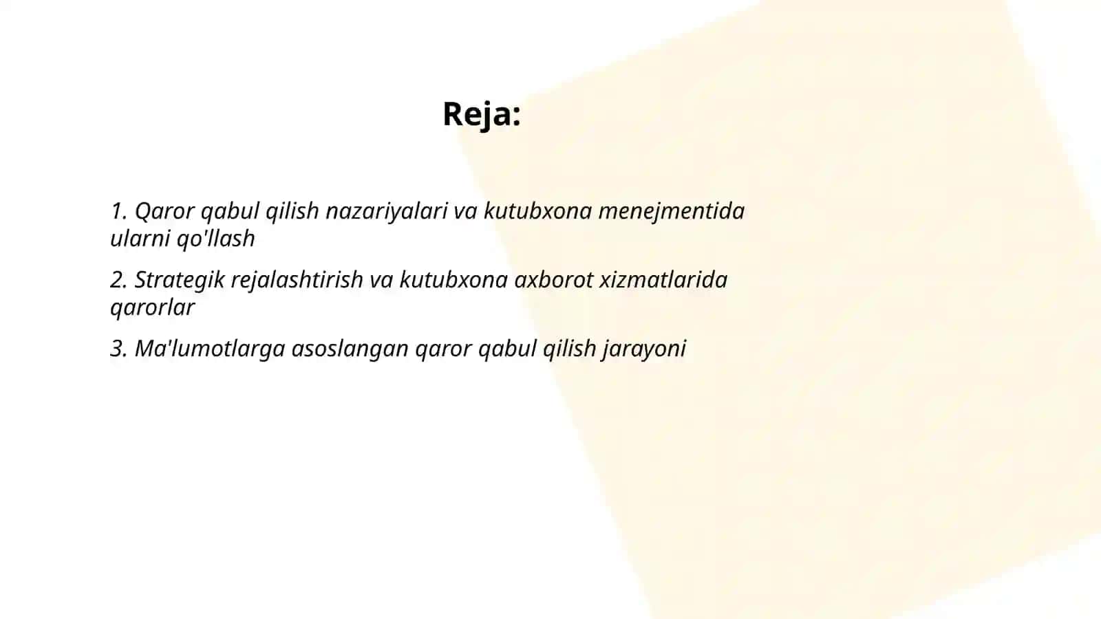 Kutubxona axborot faoliyati menejmentida qaror qabul qilish va qarorni amalga oshirish 2