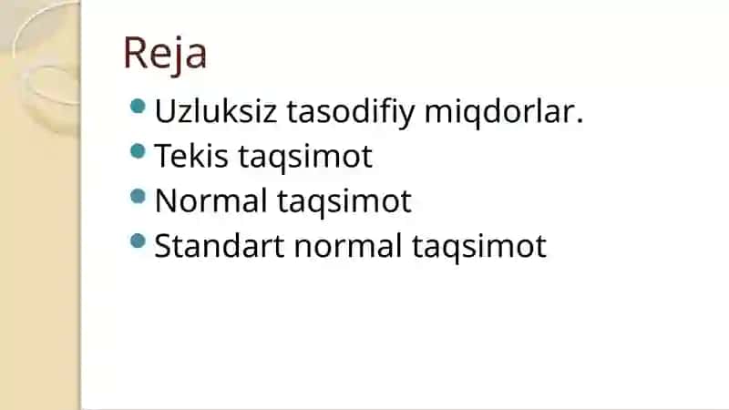 Uzluksiz tasodifiy miqdorlarning iqtisodiy xavflarni baholash 2