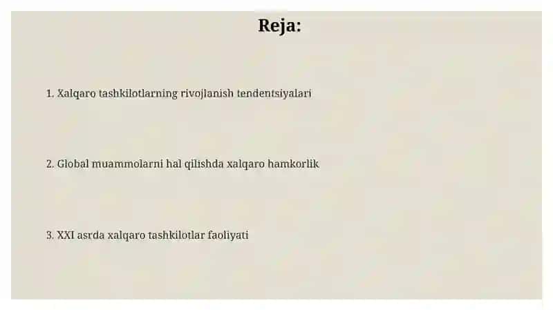 XXI asrda xalqaro tashkilotlar faoliyati 2
