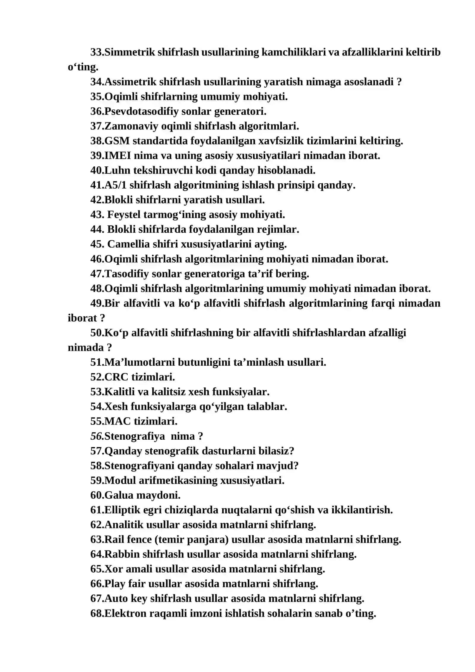 Yakuniy nazorat savollari 2