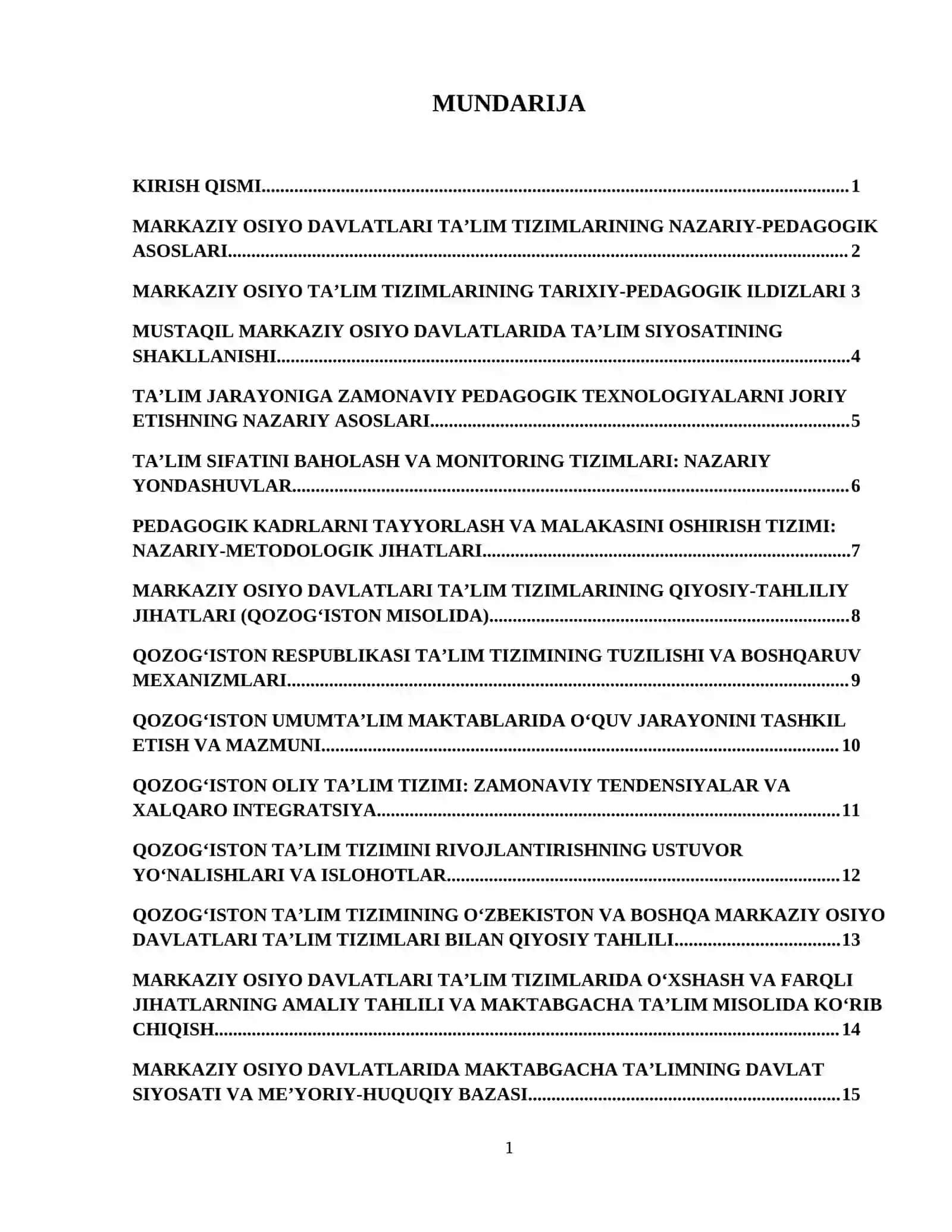 Markaziy Osiyo davlatlari taʼlim sohasidagi oʻxshash va farqli jihatlari.Qozogʻiston talim tizimi 2