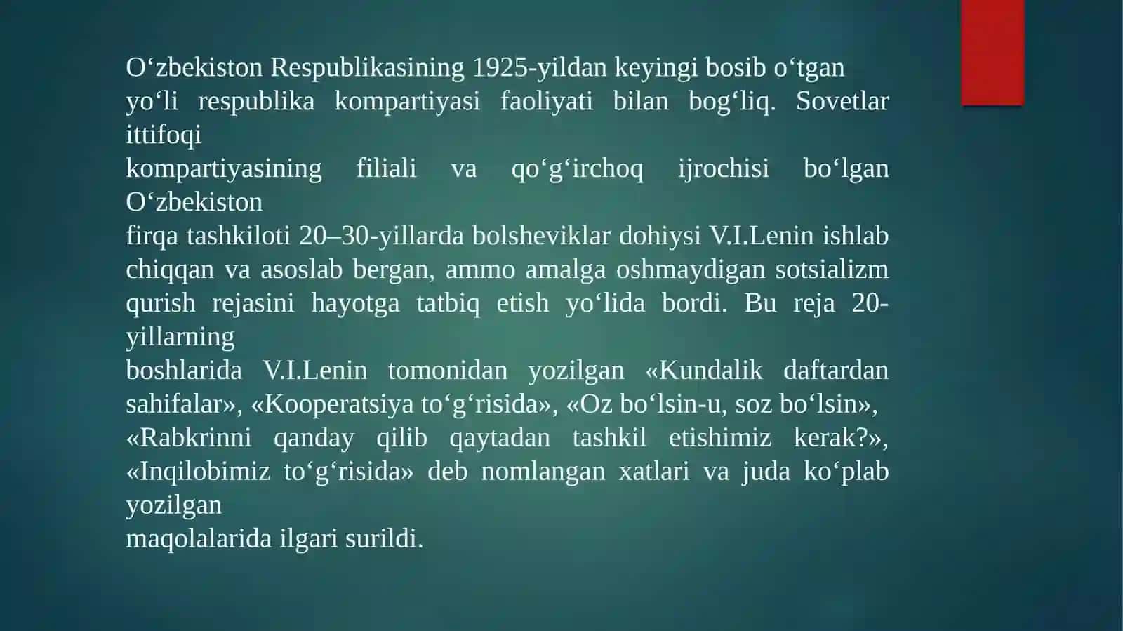 O‘zbekiston 1925-1941 yillarda. Majburiy jamoalashtirish fojialari. O‘zbekiston SSSRdagi ijtimoiy o‘zgarishlar 2