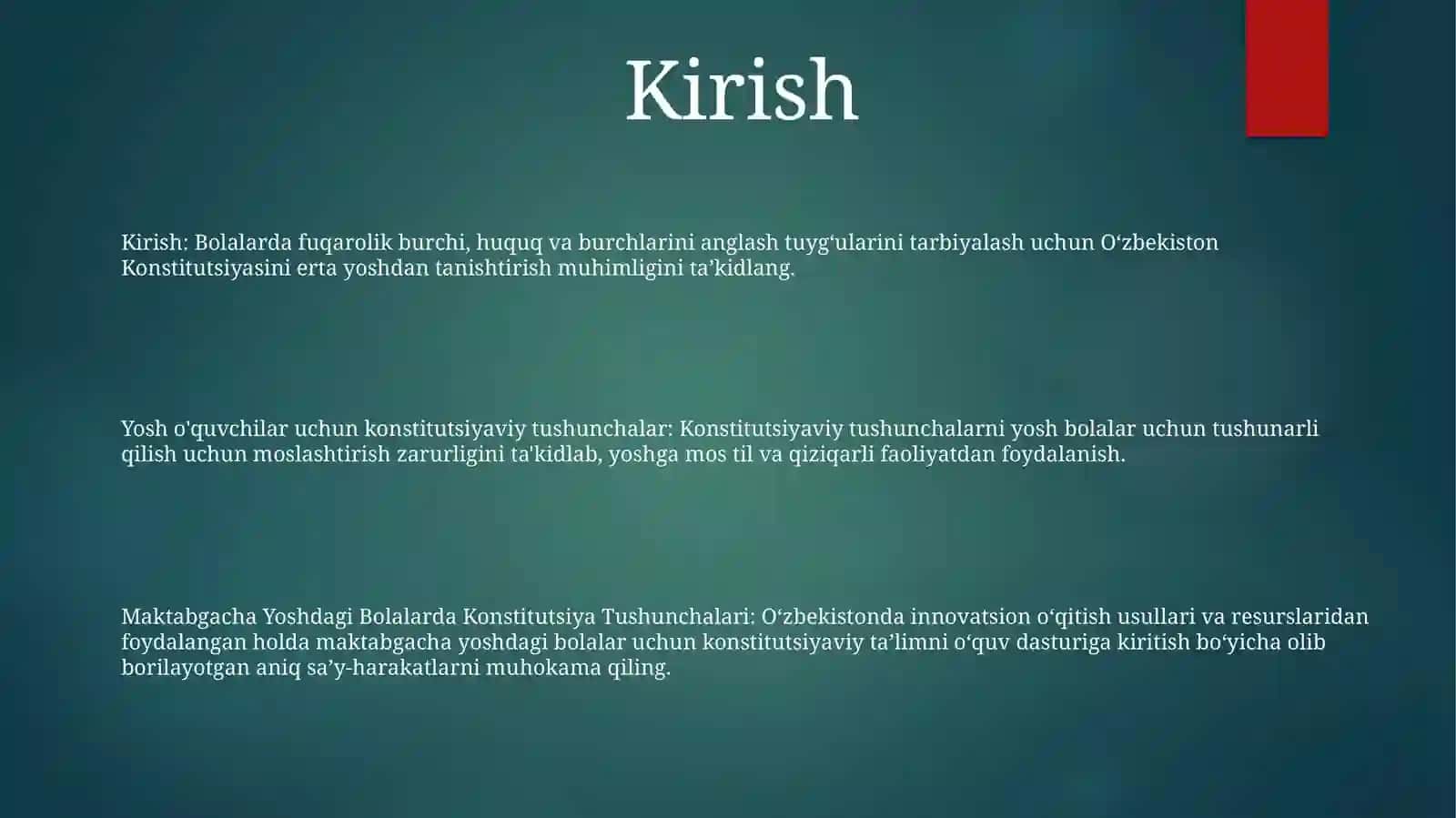 Maktabgacha Yoshdagi Bolalarda OʻZbekiston Respublikasi Konstitutsiyasi Bilan Tanishtirish 2