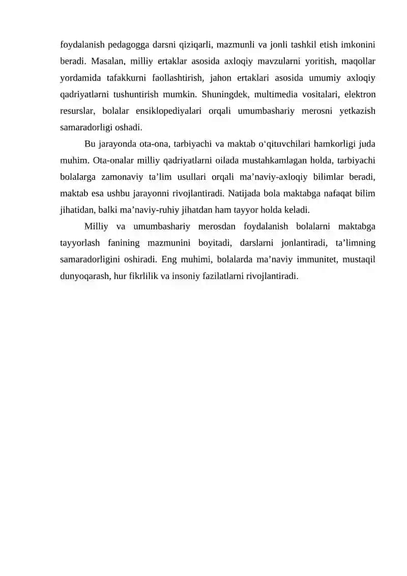 Bolalarni maktabga tayyorlash fanini o‘qitish metodikasi 2