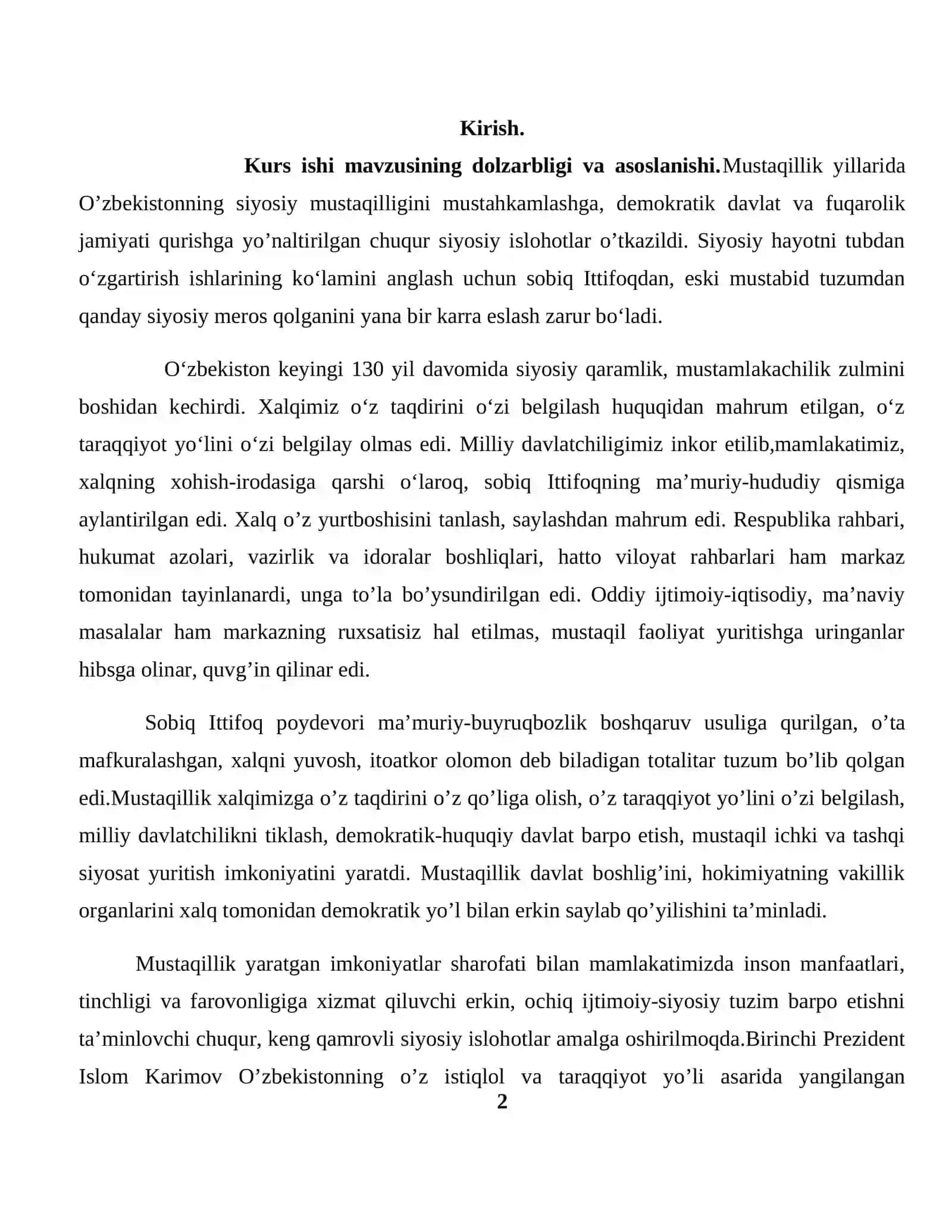Milliy davlat tizimining barpo qilinishi va boshqaruvda yangi, samarali usullarning qaror topishi 2