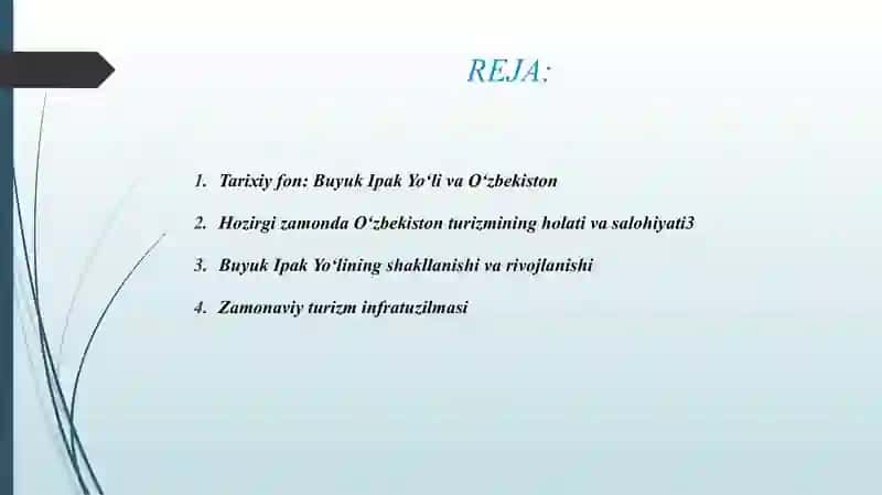 BUYUK IPAK YO’LI VA HOZIRGI ZAMON. O’ZBEKISTONNING TURIZM SALOHIYATI 2