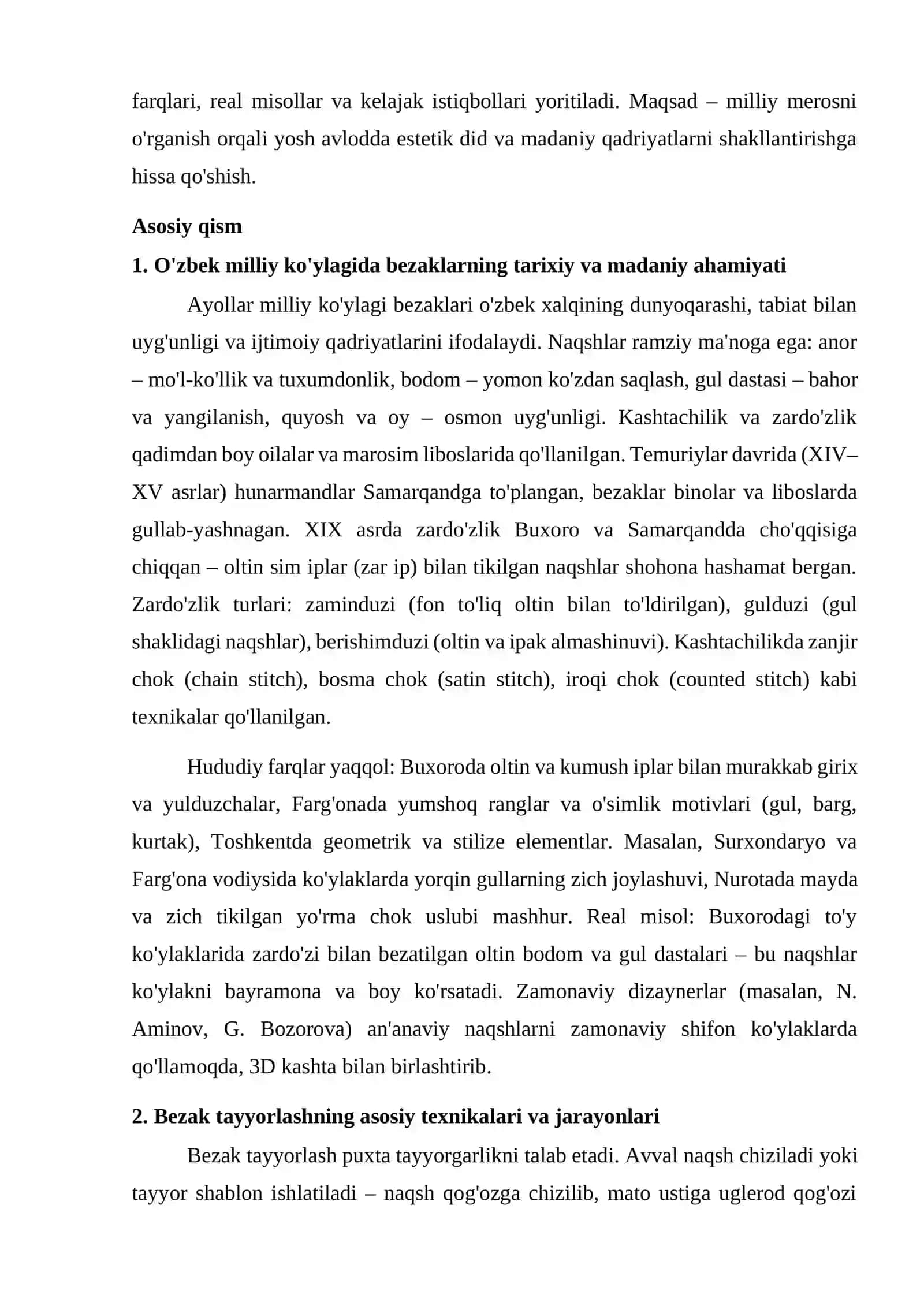 AYOLLAR MILLIY KO'YLAGIGA TURLI XILDAGI BEZAK NAMUNALARINI TAYYORLASH 2