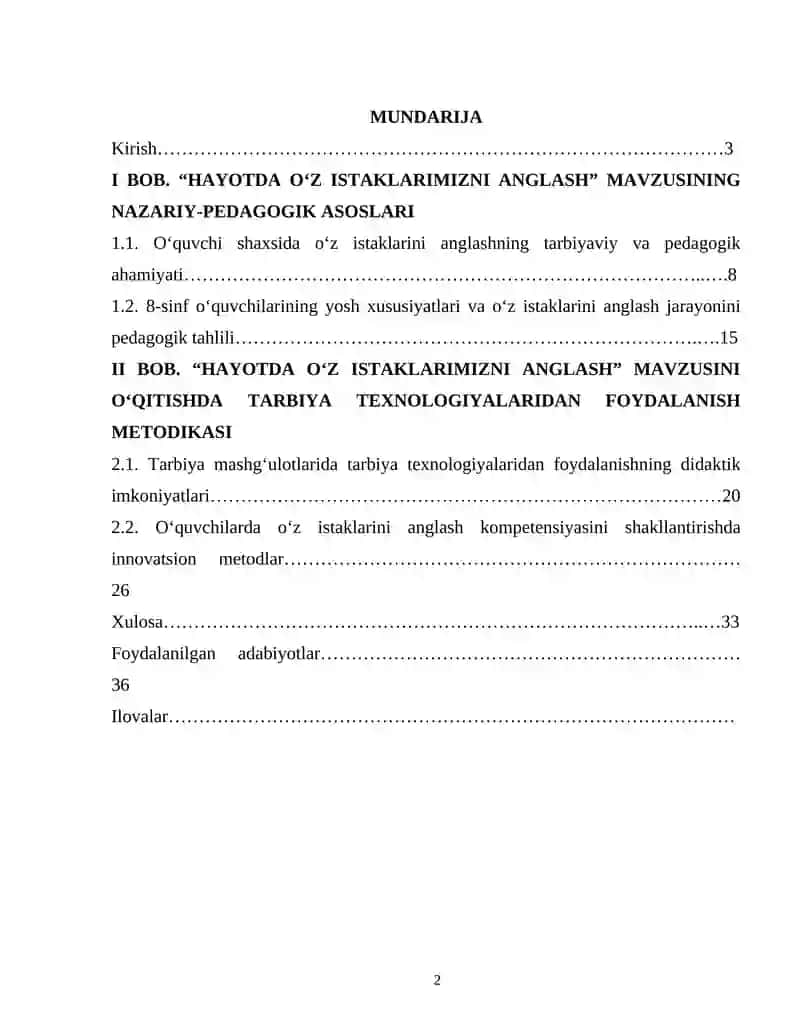 "HAYOTDA O'Z ISTAKLARIMIZNI ANGLASH" MAVZUSINI O'QITISHDA TARBIYA TEXNOLOGIYALARIDAN FOYDALANISH 2