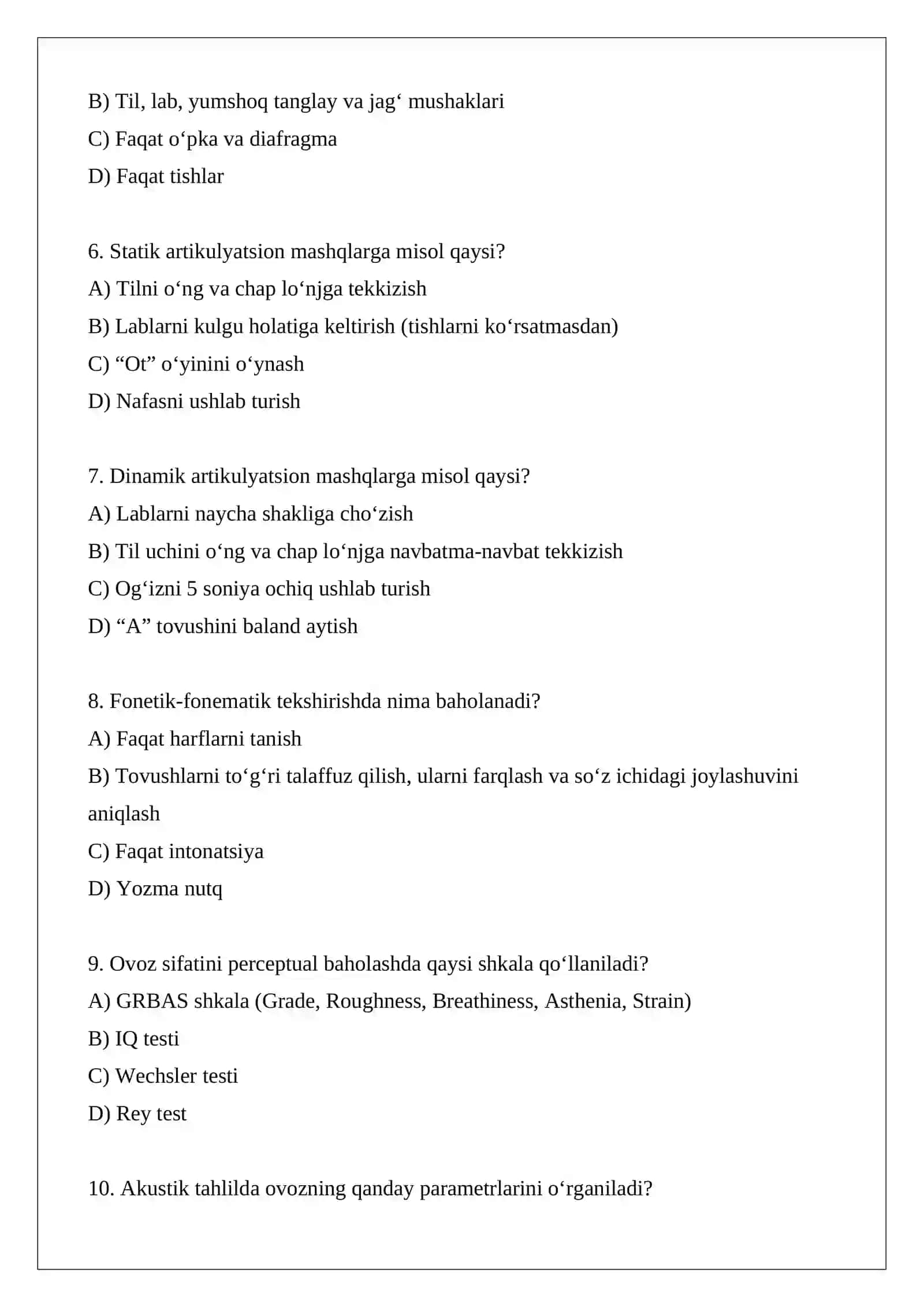 Ovoz buzilishlarini tekshirish metodikasi 2