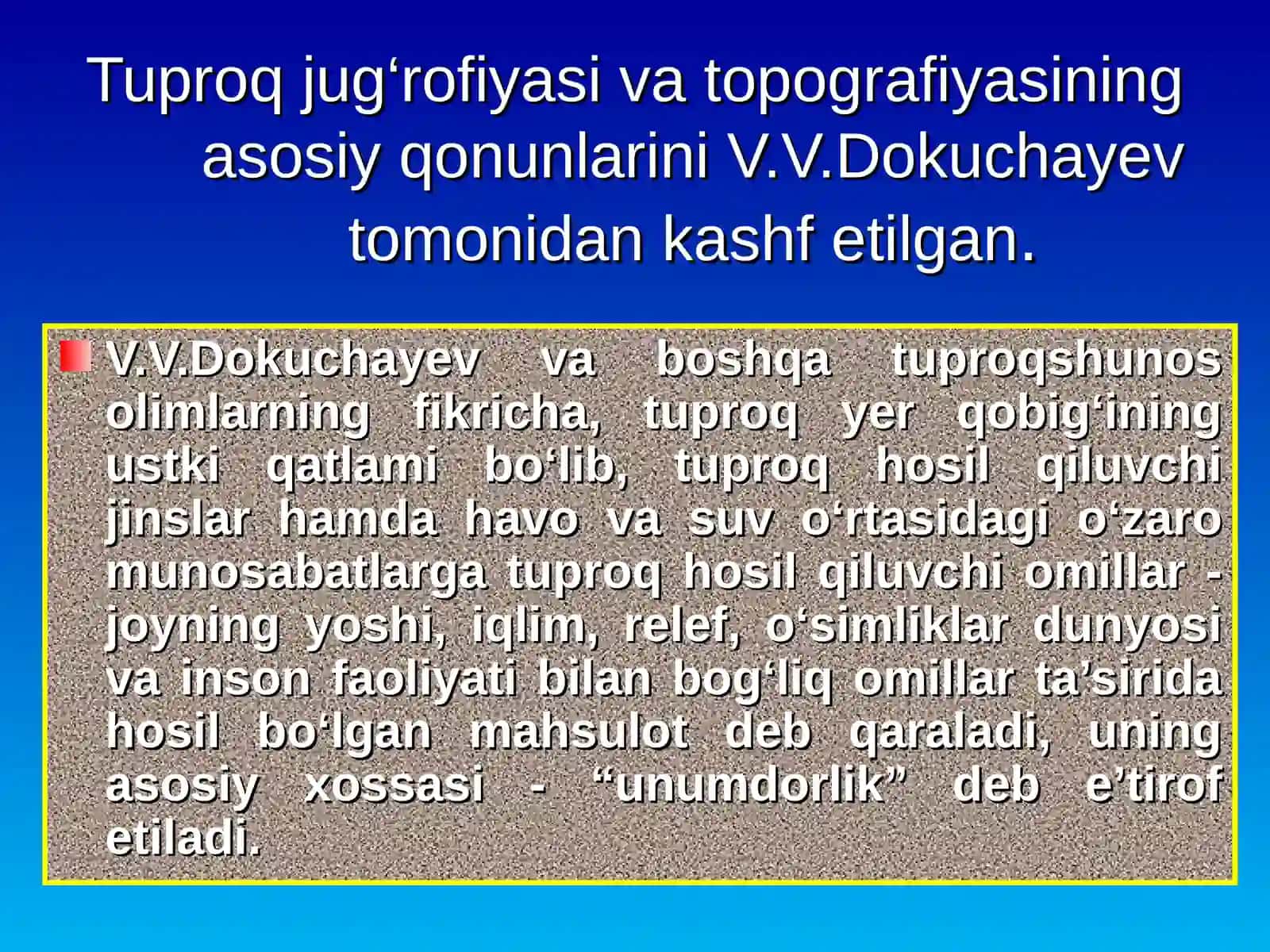 Tuproq genezisi, klassifikatsiyasi tuproq geografiyasi 2