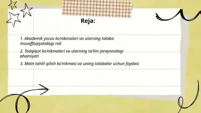 Akademik ko'nikmalar talabalar faoliyatidagi ahamyati va dolzarbligi 2