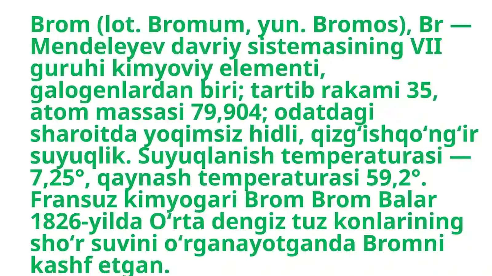 Brom, yod va ularning xossalari, birikmalari 2