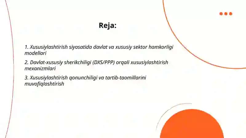 Xususiylashtirishda davlat va xususiy sektorlarni birlashtirish 2