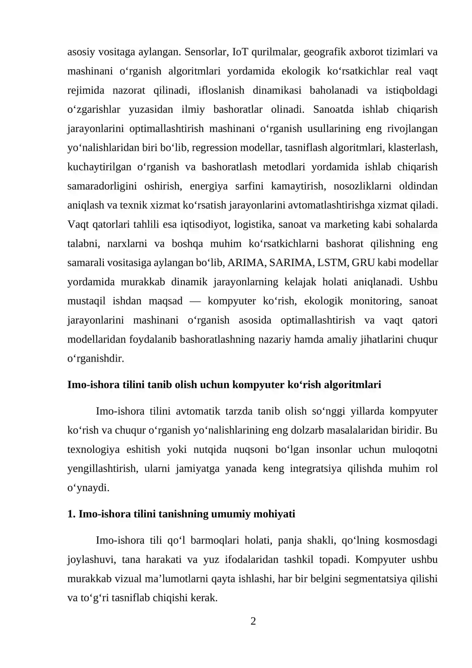 Kompyuter ko‘rish, ekologik monitoring, ishlab chiqarishni optimallashtirish va vaqt qatori bashorati bo‘yicha zamonaviy algoritmlar tahlili 2