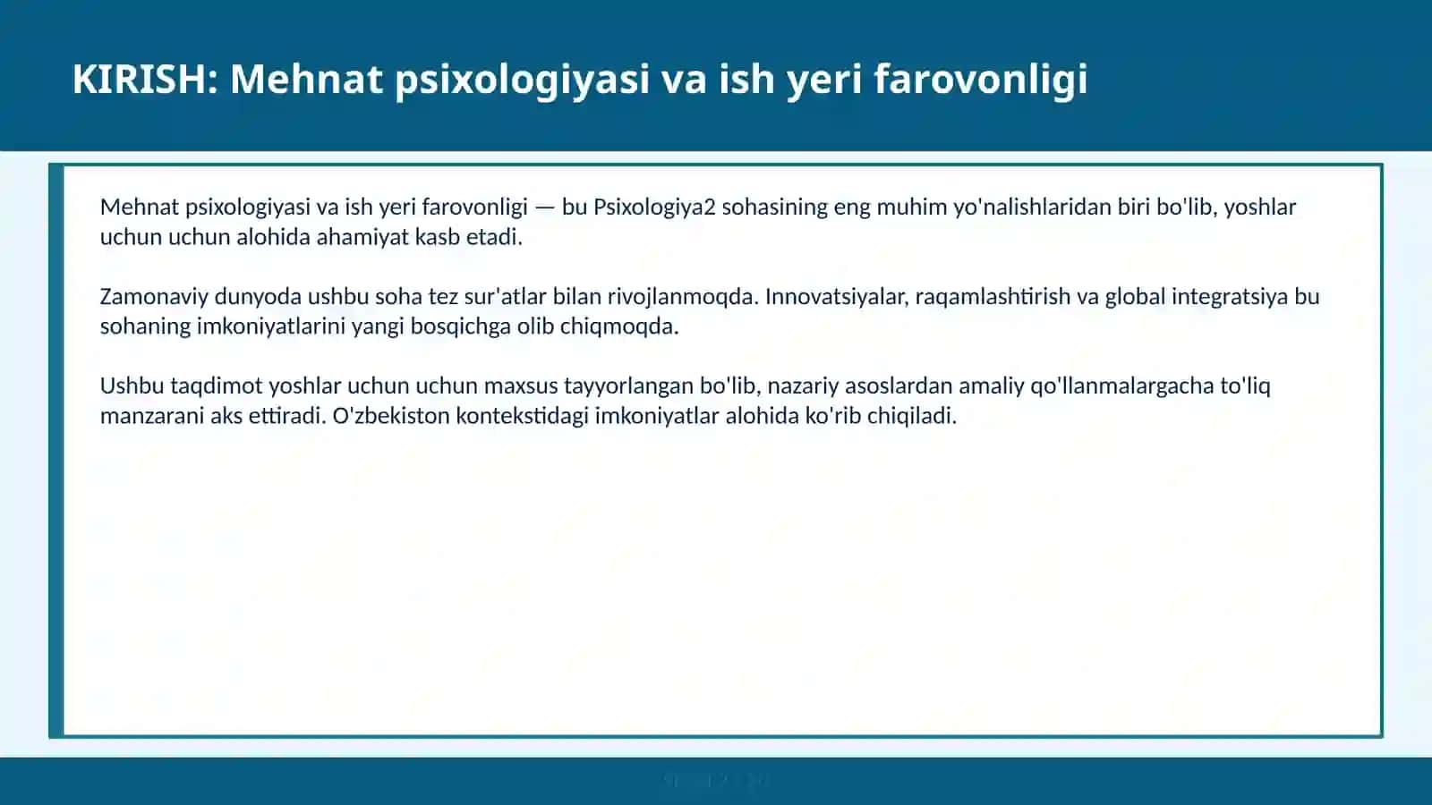 MEHNAT PSIXOLOGIYASI VA ISH YERI FAROVONLIGI 2