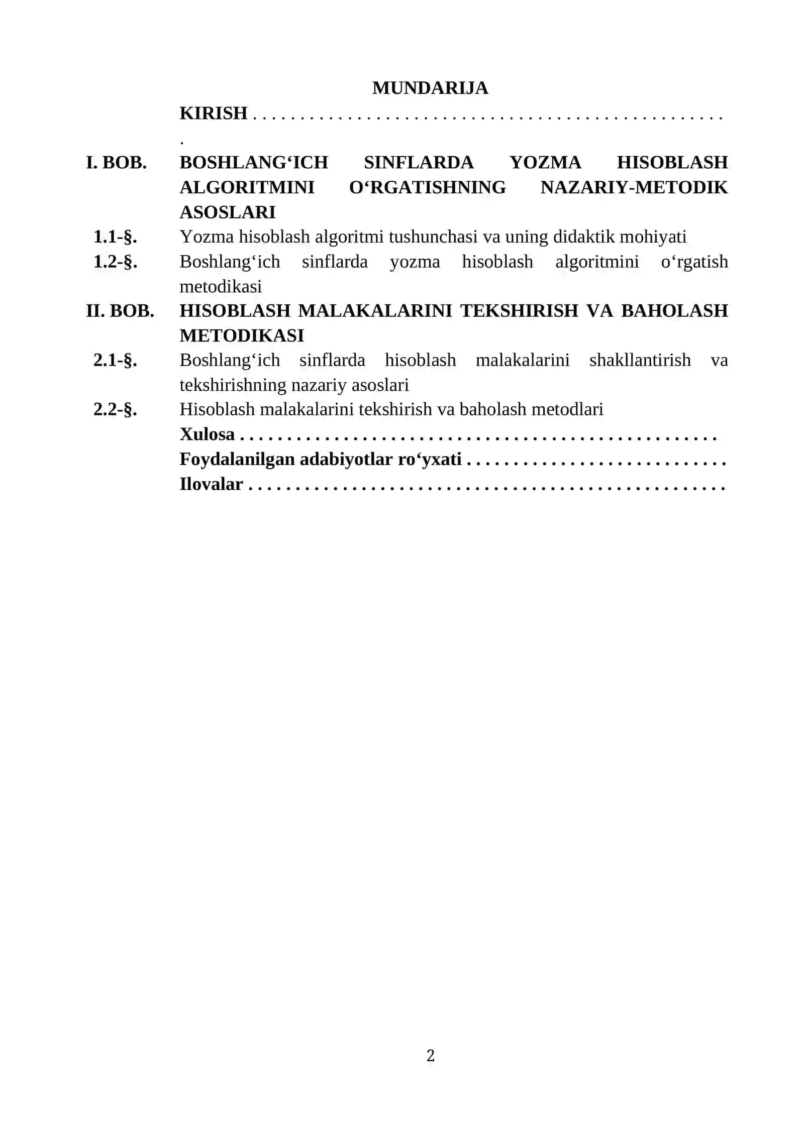 Yozma hisoblash algoritmiga oid kurs ishi 2