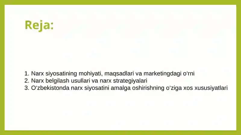 Narx siyosati va uning O‘zbekistonda amalga oshirilish xususiyatlari 2