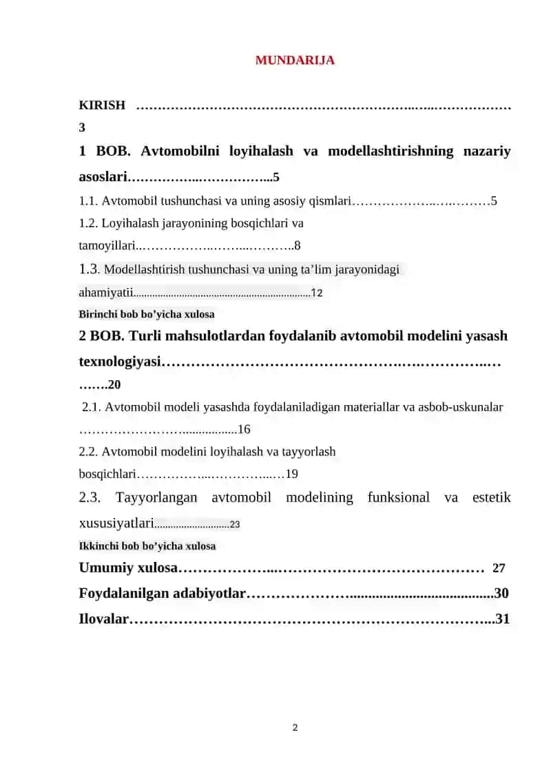 Avtomobilni loyihalash va modellashtirish hamda turli materiallardan foydalanib avtomobil modelini yaratish texnologiyasi 2