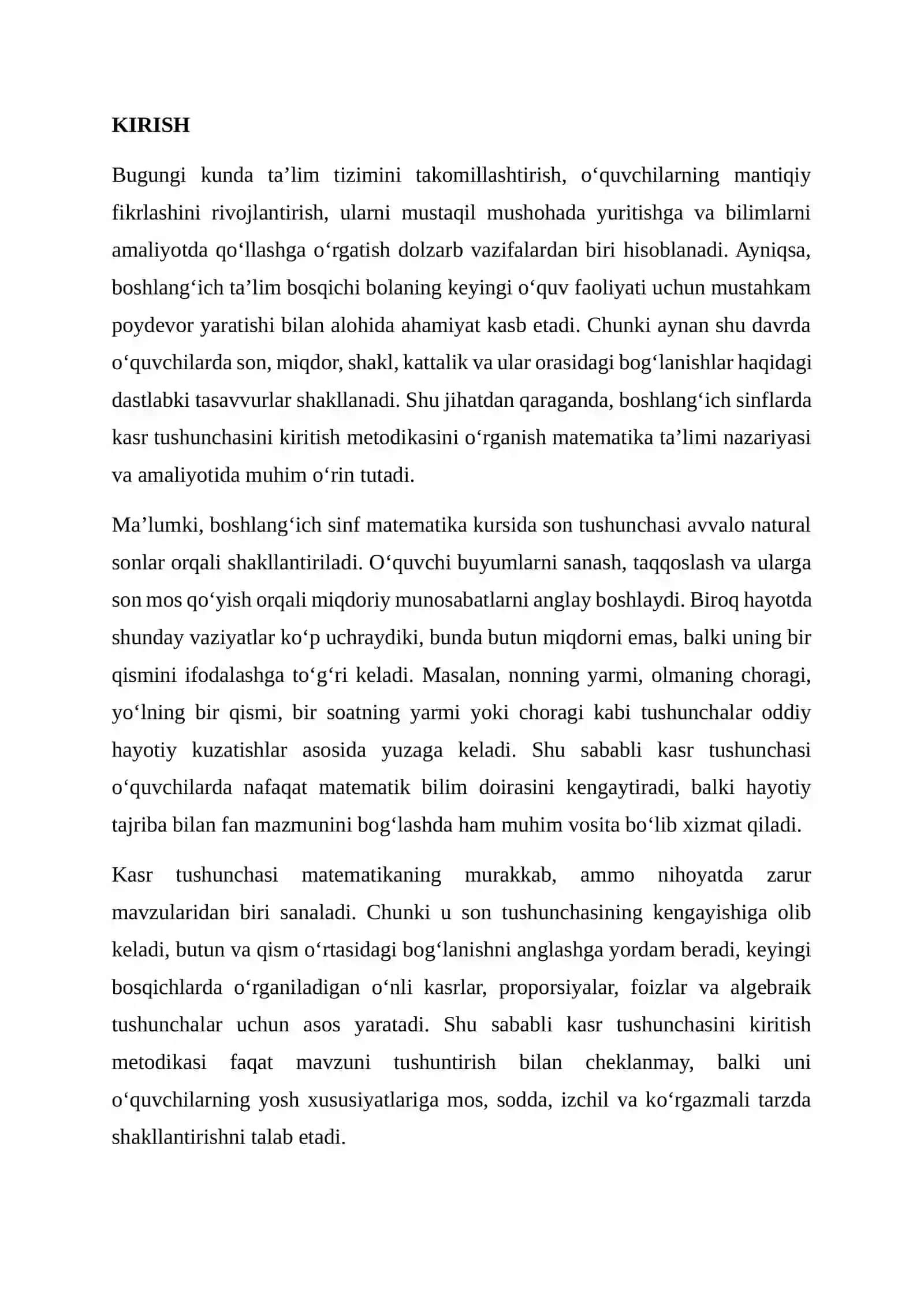 Boshlang‘ich sinflarda kasr tushunchasini kiritish metodikasi 2