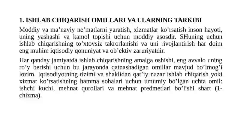 Ishlabchiqarish jarayonlari va uning natijalari 2