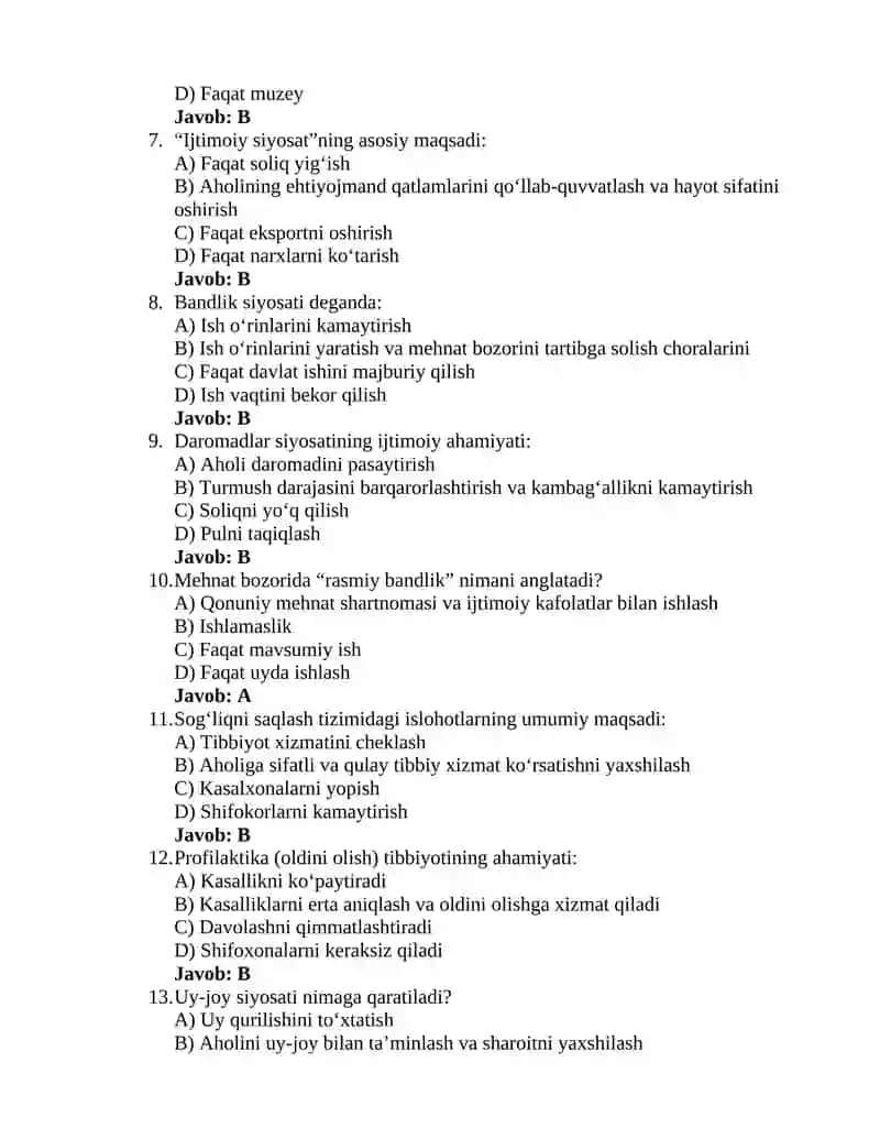 Oʻzbekistonning eng yangi tarixi 6-test 2