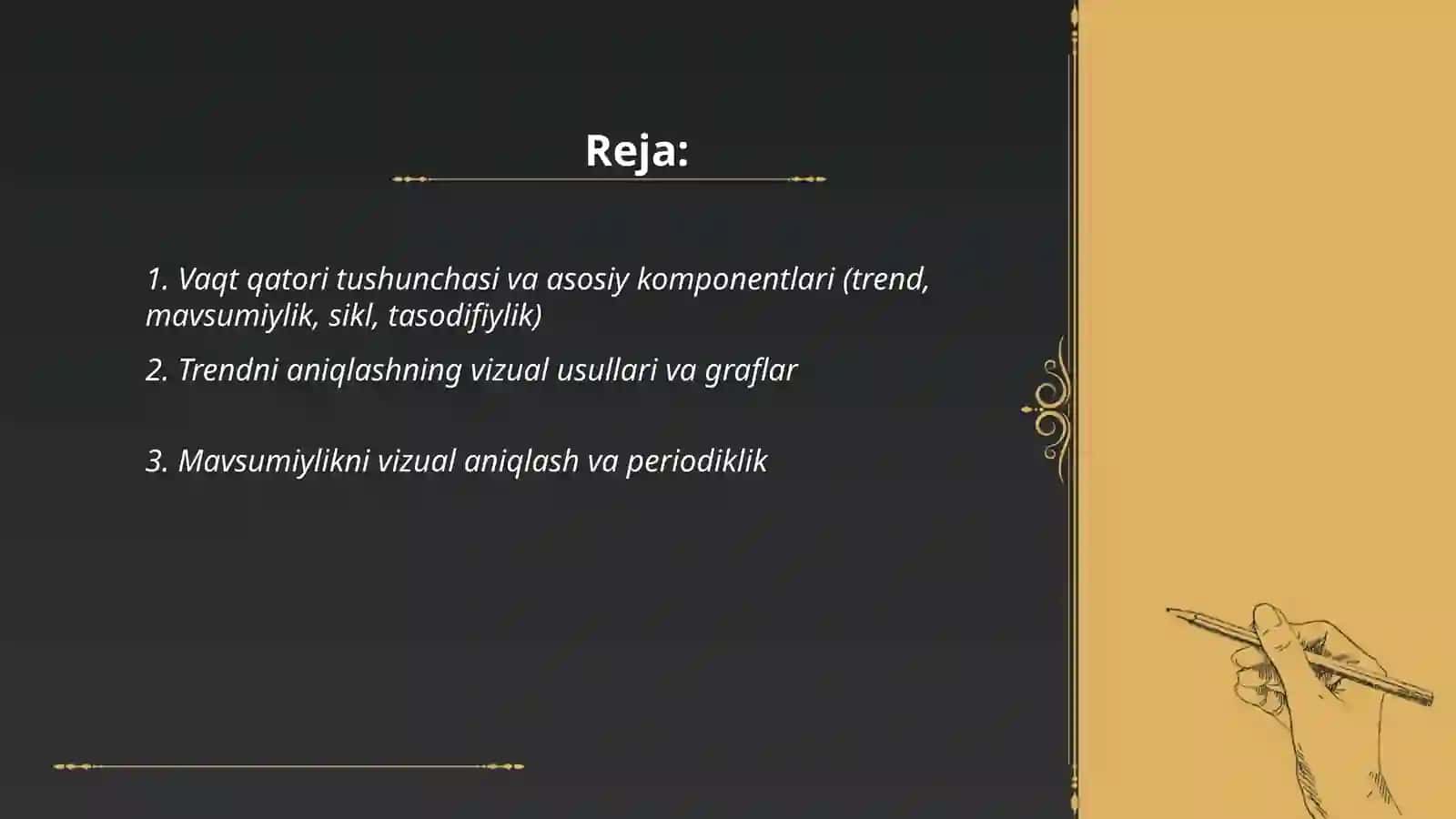 Vaqt qatori modellari: trend va mavsumiylikni aniqlash mavzusida taqdimot tayyorlash 2