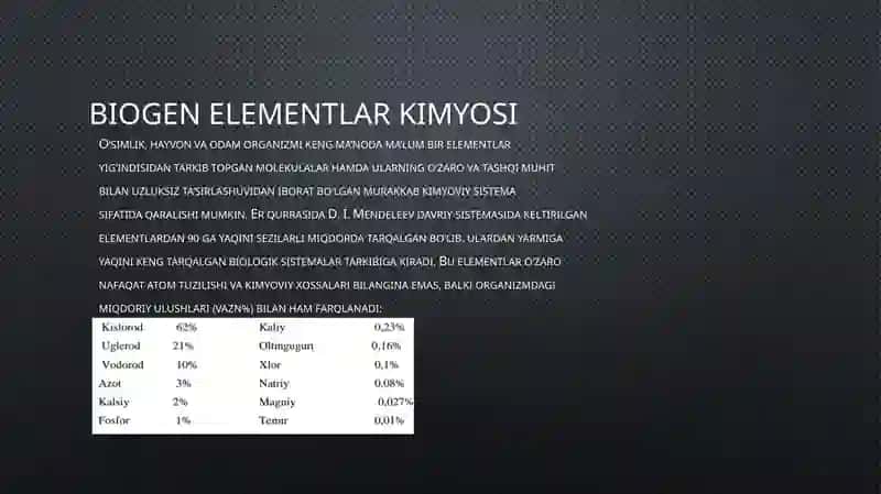 Biogen elementlar kimyosi 2