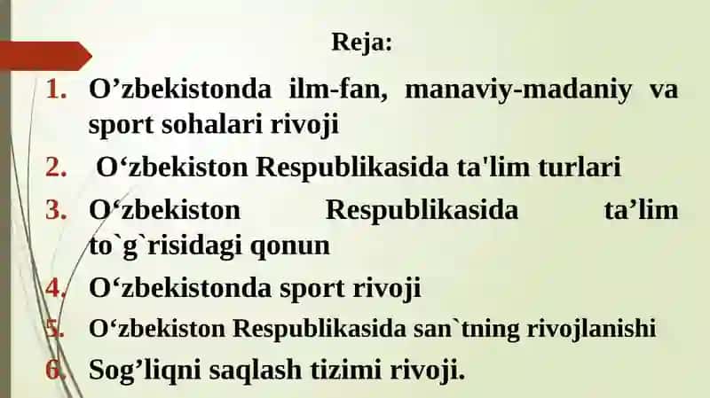 MUSTАQILLIK YILLАRIDА OʼZBEKISTONDА FАN, TА`LIM, SPORT, SАN`АT, АDАBIYОT VА SOGʼLIQNI SАQLАSH TIZIMI RIVOJI. 2