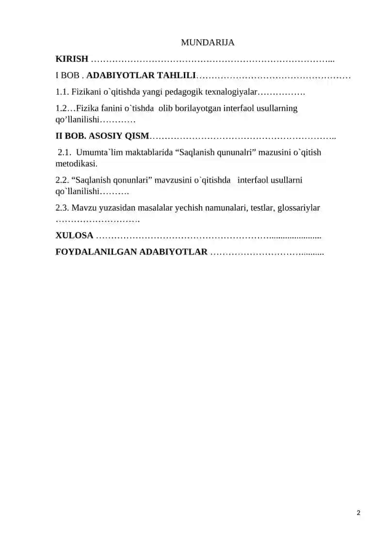 Umum ta`lim maktablarda “Saqlanish qonunlari” mavzusini o`tish metodikasi 2