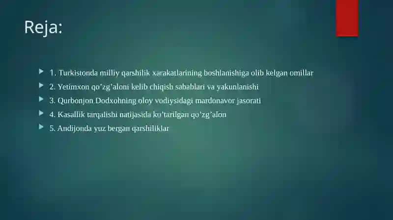 XIX asrning 70 – 90-yillarida Turkiston o‘lkasida xalq harakatlari 2