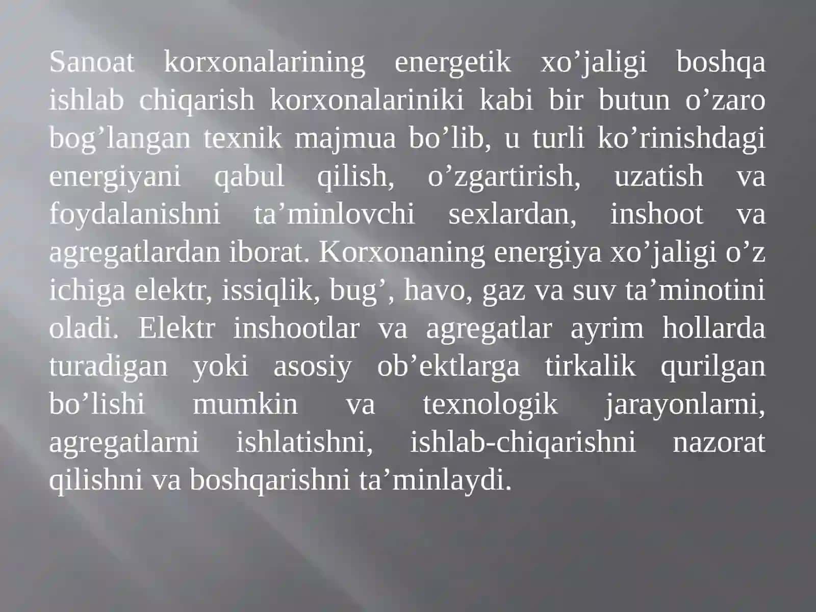 Sanoat korxonalarining energetik xo’jaligi. Elektr ta’minoti tizimida energiya hisobi va nazoratining avtomatlashtirilgan tizimlari 2