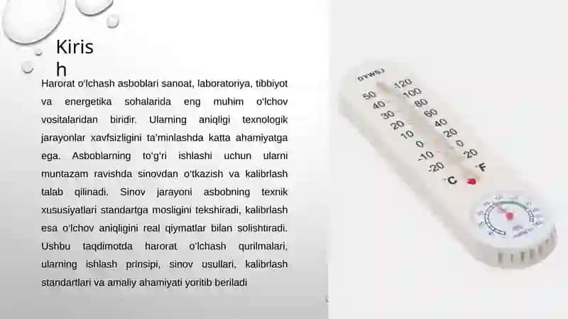 Harorat o‘lchash asboblarini sinovdan  o‘tkazish va kalibrlash 2