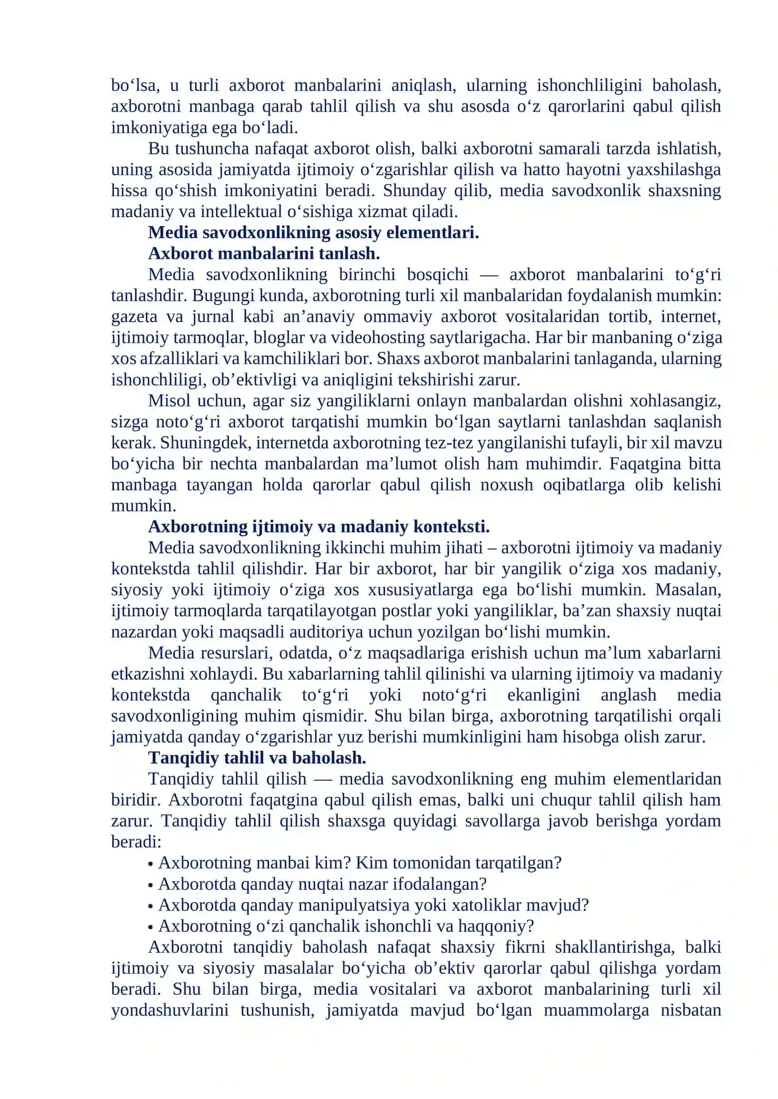 MEDIA SAVODXONLIK VA AXBOROT MADANIYATINING MAZMUN-MOHIYATI 2