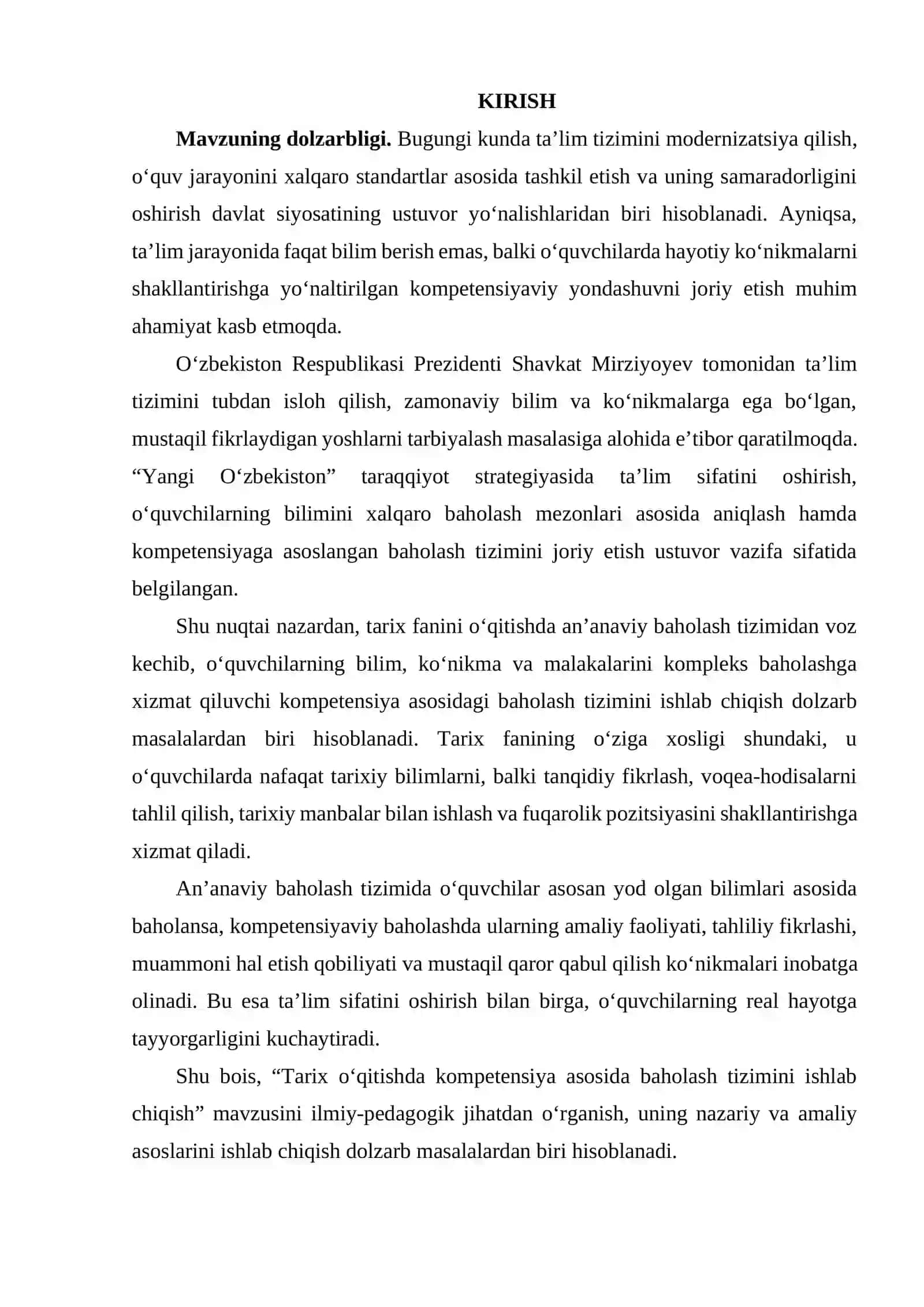Tarix oʻqitishda kompetensiya asosida baholash tizimini ishlab chiqarish 2